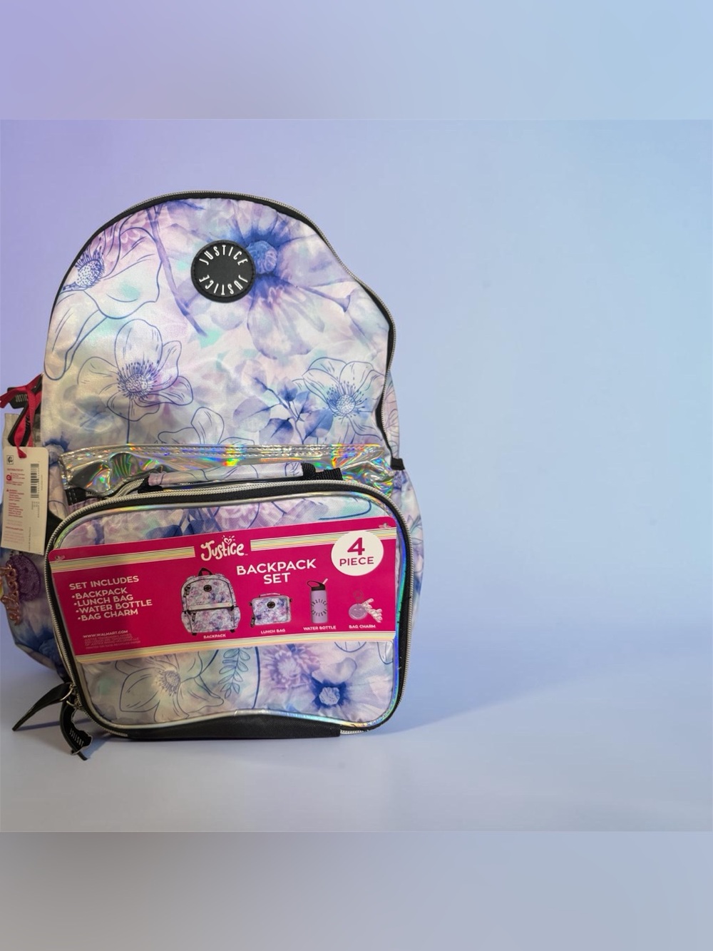 Justice Girls' Purple Floral Backpack Set - 4 Piece